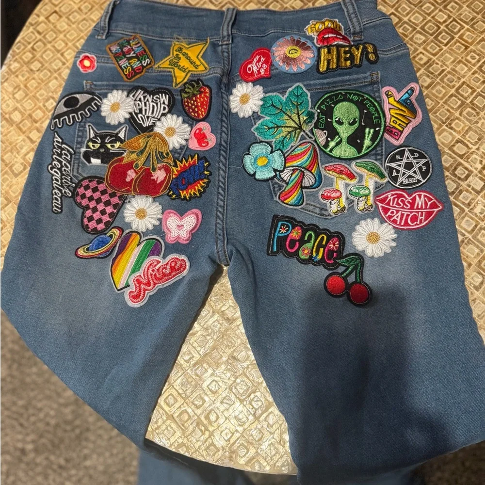 AKIRA Colorful Patchwork Boot Cut Jeans - Picture 3 of 6